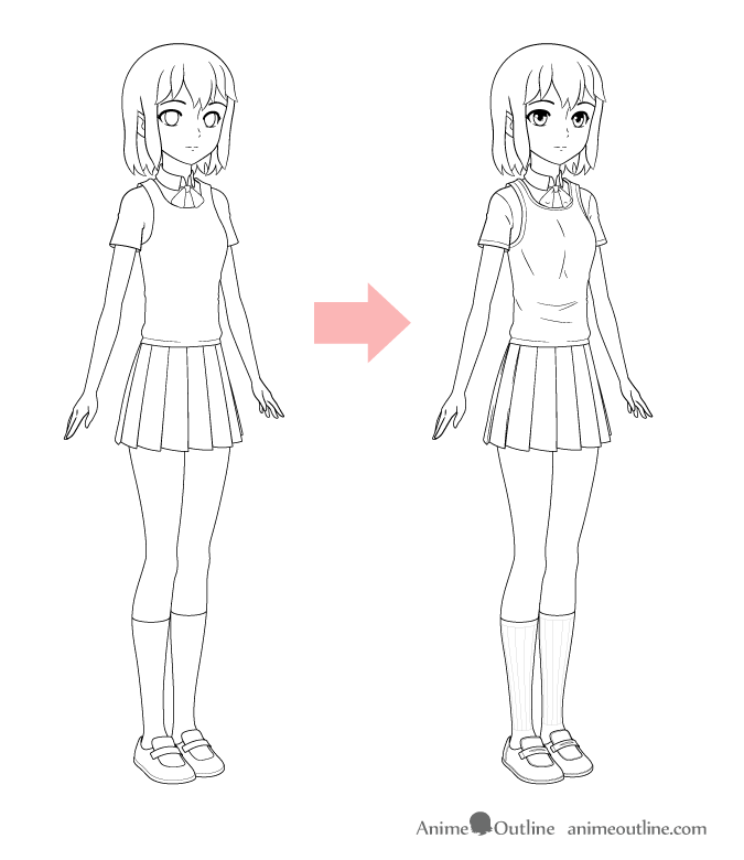 Drawing anime school uniform folds and details