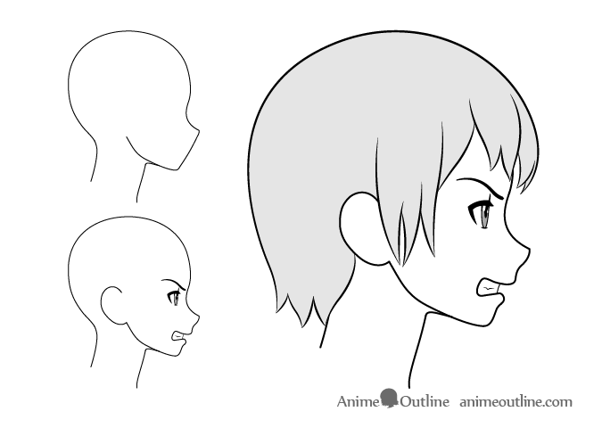 Anime girl angry side view drawing