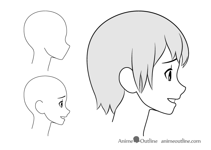 Anime girl embarrassed side view drawing