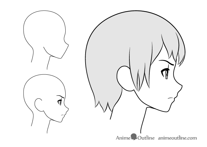 Anime girl frowning side view drawing