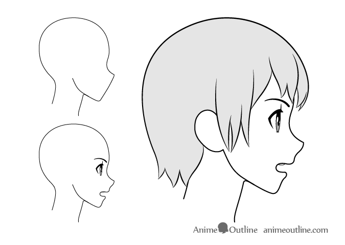 Anime girl lightly open mouth side view drawing