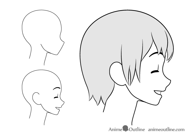 Anime girl content side view drawing