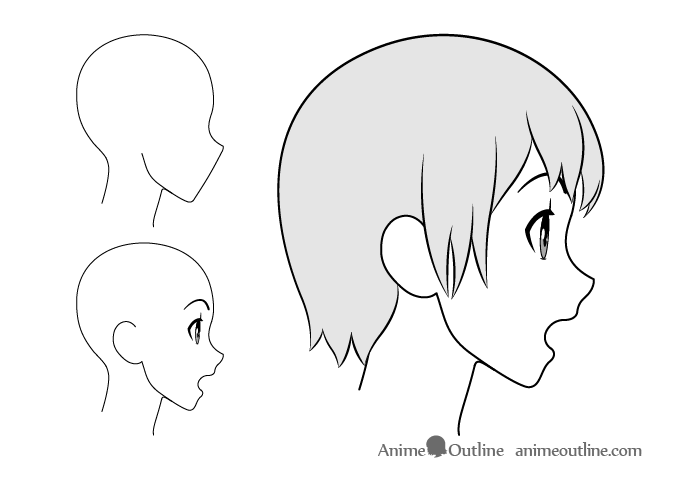 Anime girl surprised side view drawing