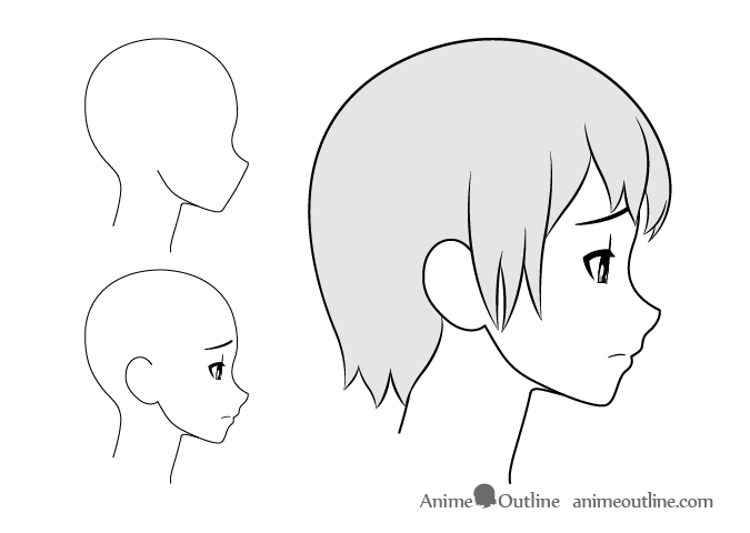Anime girl upset side view drawing