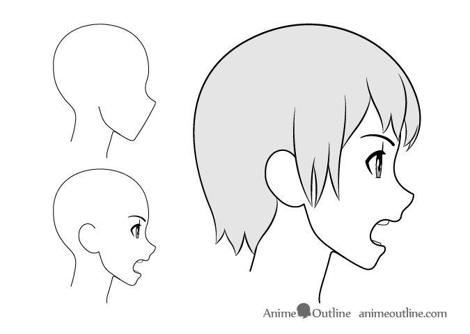 Anime girl yelling side view drawing