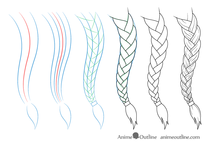 Curved anime braid drawing