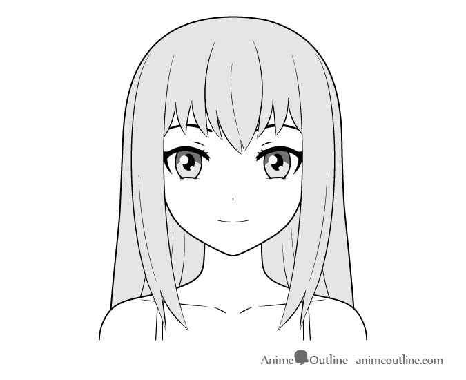 Anime ordinary girl smiling face drawing