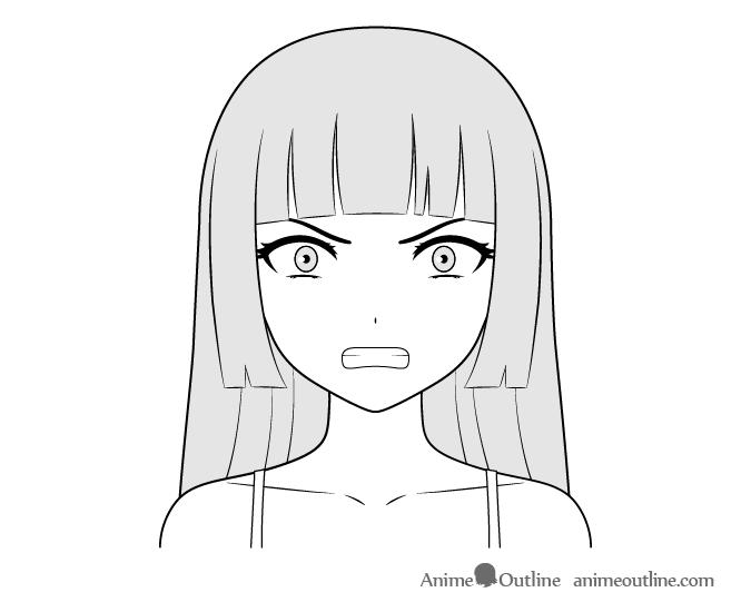 Anime villain girl angry face drawing