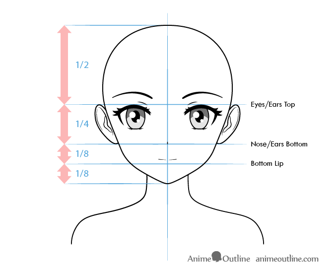Anime female character face proportions