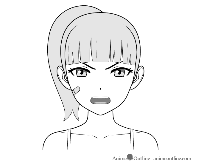 Anime tough female character angry face drawing