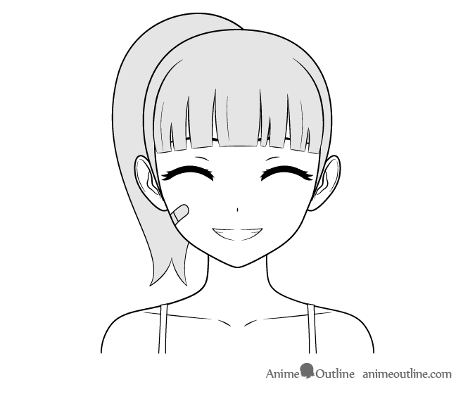 Anime tough girl happy face drawing