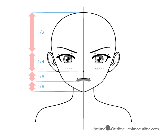 Anime tsundere female character embarrassed face drawing