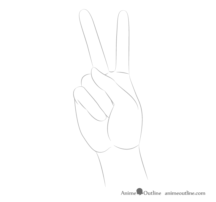 Hand peace sign shape drawing