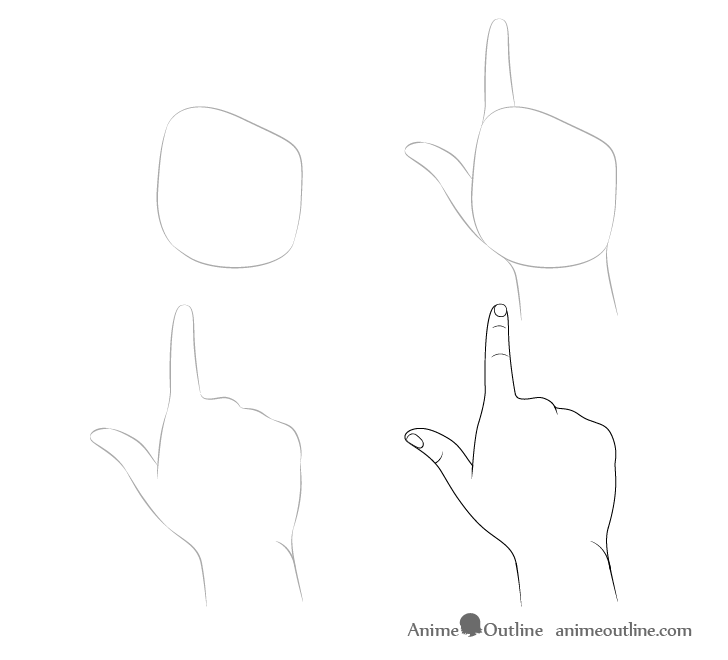 Finger pointing away hand drawing step by step