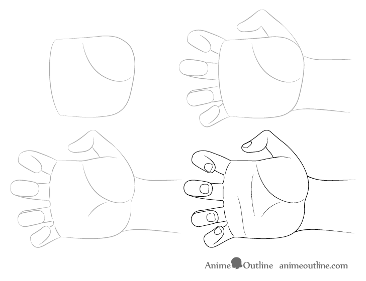 Hand claw drawing step by step