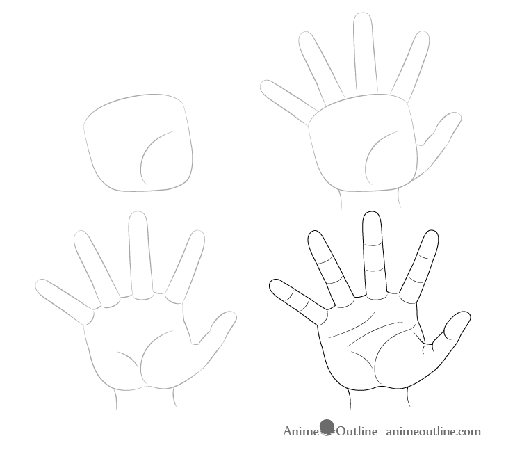 Hand reaching drawing step by step