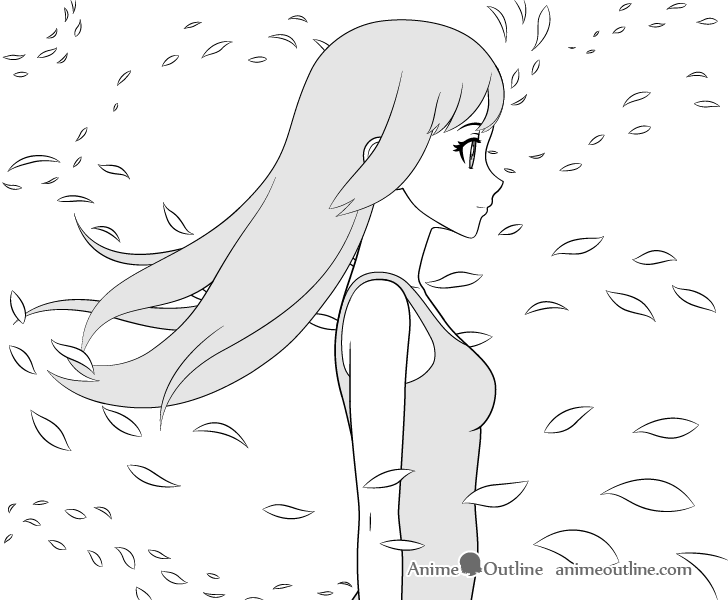 Anime girl in wind drawing