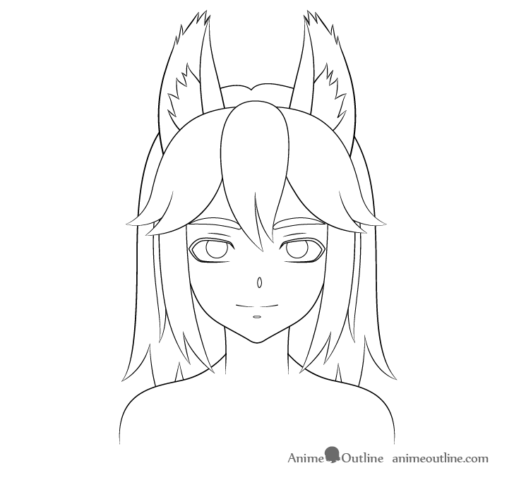 Anime wolf girl ear fluff drawing