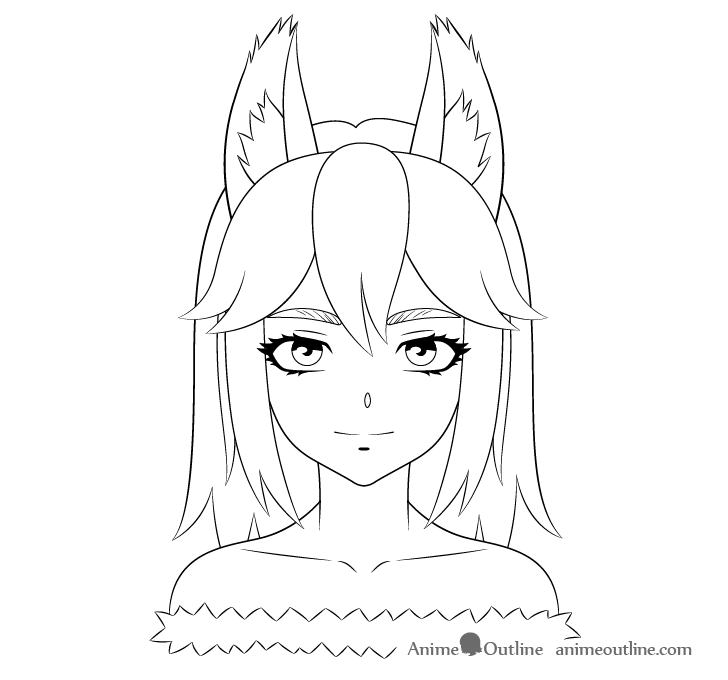 Anime wolf girl line drawing