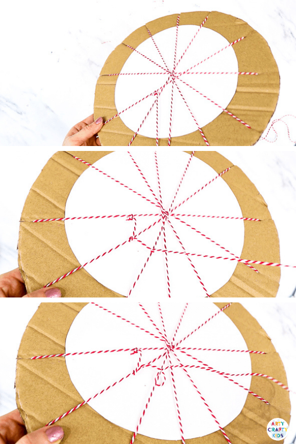 Weave a piece of string in and out in a circular formation to create a spider web effect. 