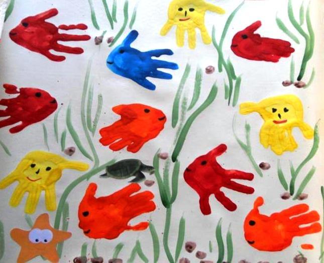 Рисование пальчиками и ладошками с детьми 1-3 лет – подводный мир