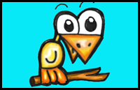How to Draw Cartoon Bird with Alphabet Letter B for Kids 