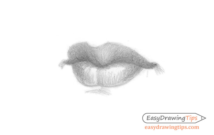Lips three quarter view shaded drawing