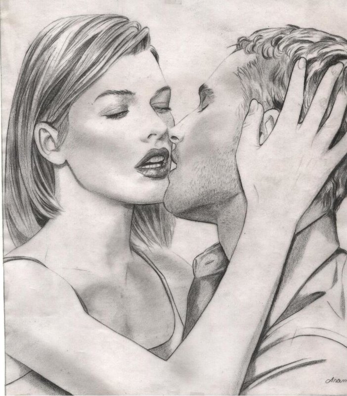 Рисунок карандашом: поцелуй