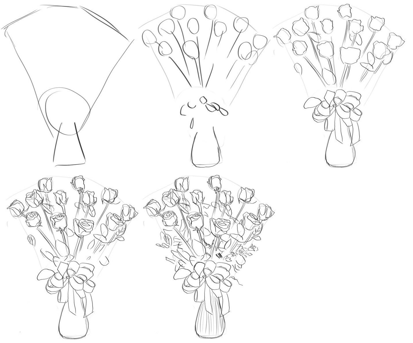 Нарисовать букет цветов карандашом поэтапно для начинающих