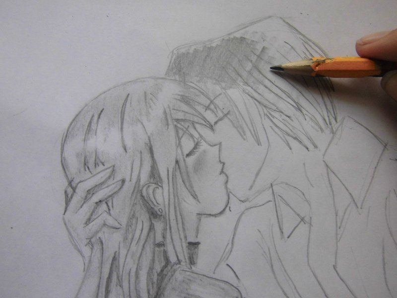 Рисунок карандашом: поцелуй