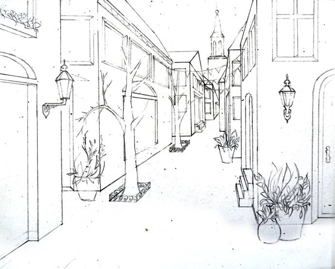Single Point Perspective Drawing of a Street