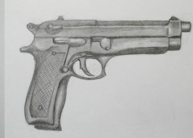 Как нарисовать пистолет карандашом поэтапно