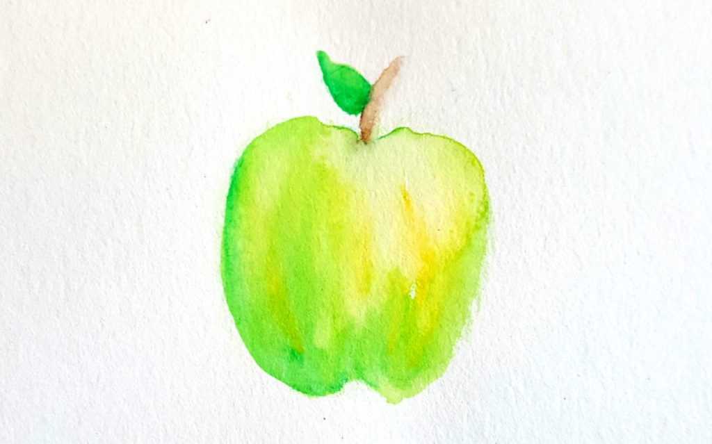 apple drawn with watercolor pencils