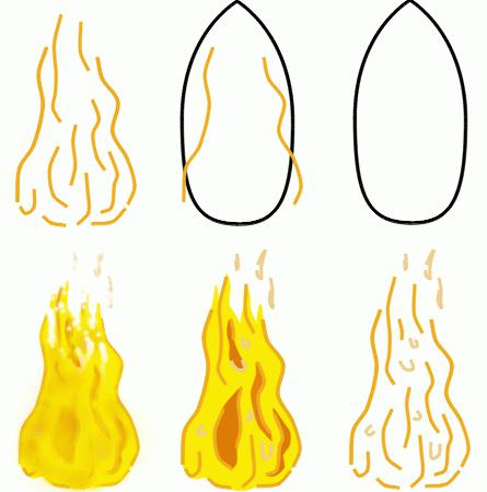 как нарисовать огонь крандашом