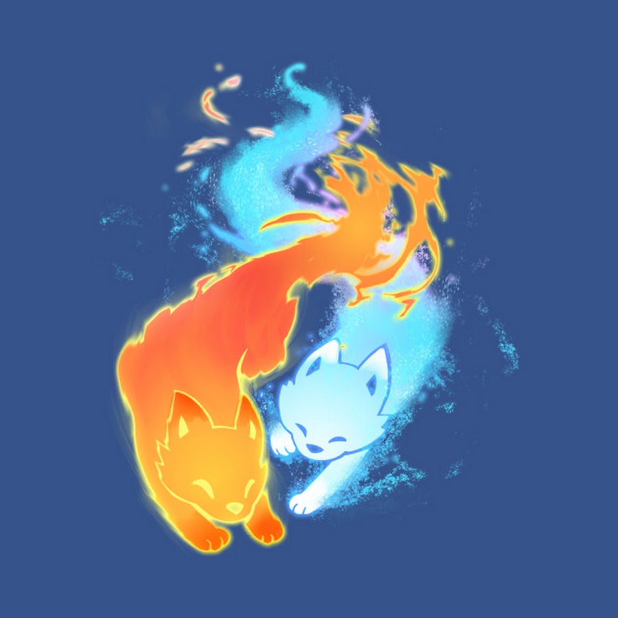 Ice fox. Огненная лиса. Огонь и вода кошки. Огонь и вода лиса. Огонь и вода животные.